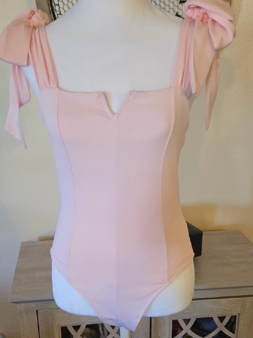 Women’s Pink Tie-Shoulder Bodysuit Top by Pink Rose